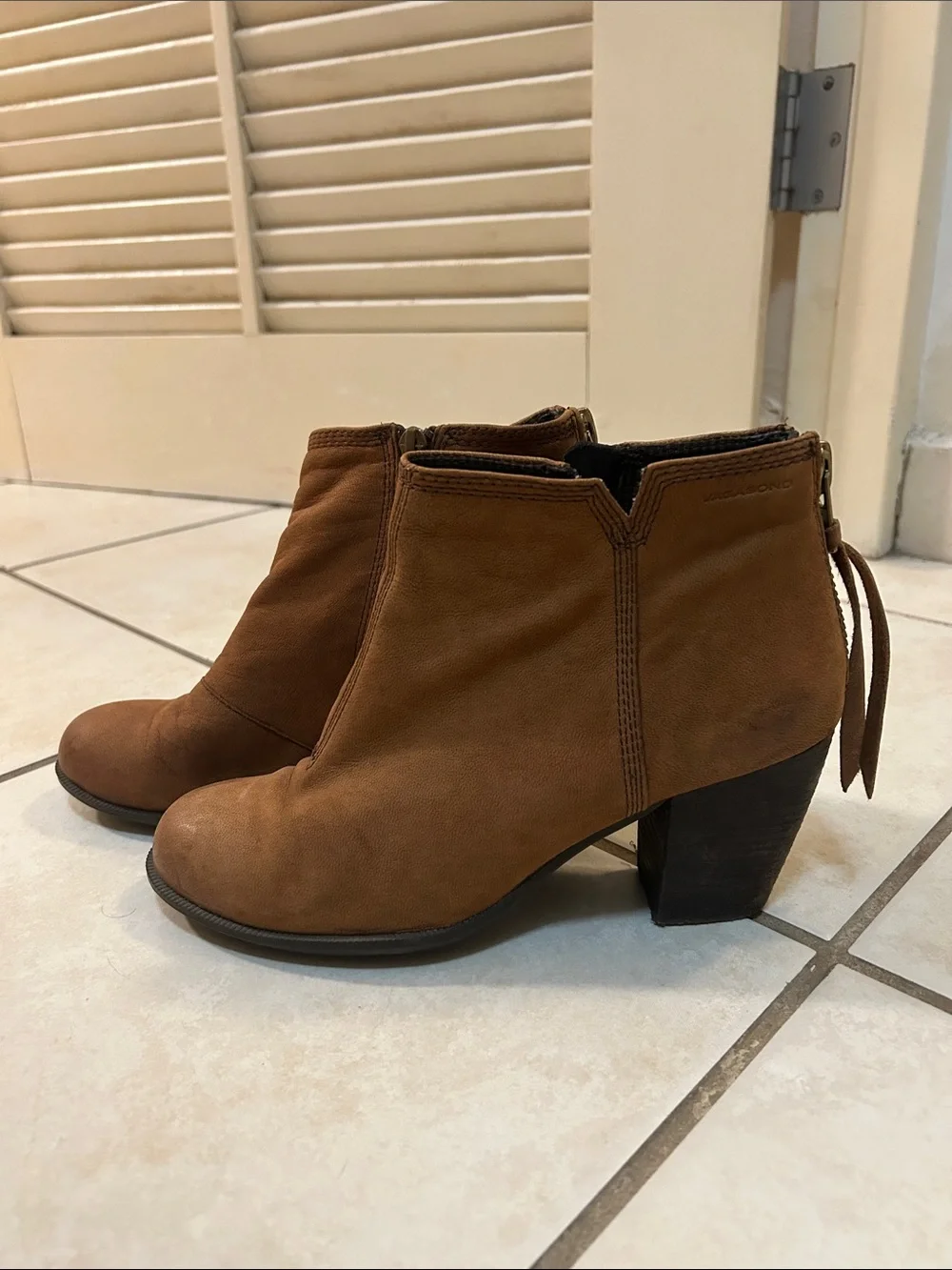 Vagabond Chestnut Suede Ankle Booties with Block Heel